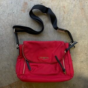 Karl Lagerfeld Elegant Red and Gold Lined Bag